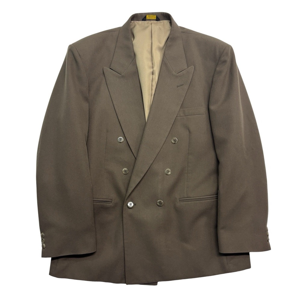 vtg 90s Double Breasted 42R Olive Green Blazer Jacket Sport Suit Coat Wool Blend